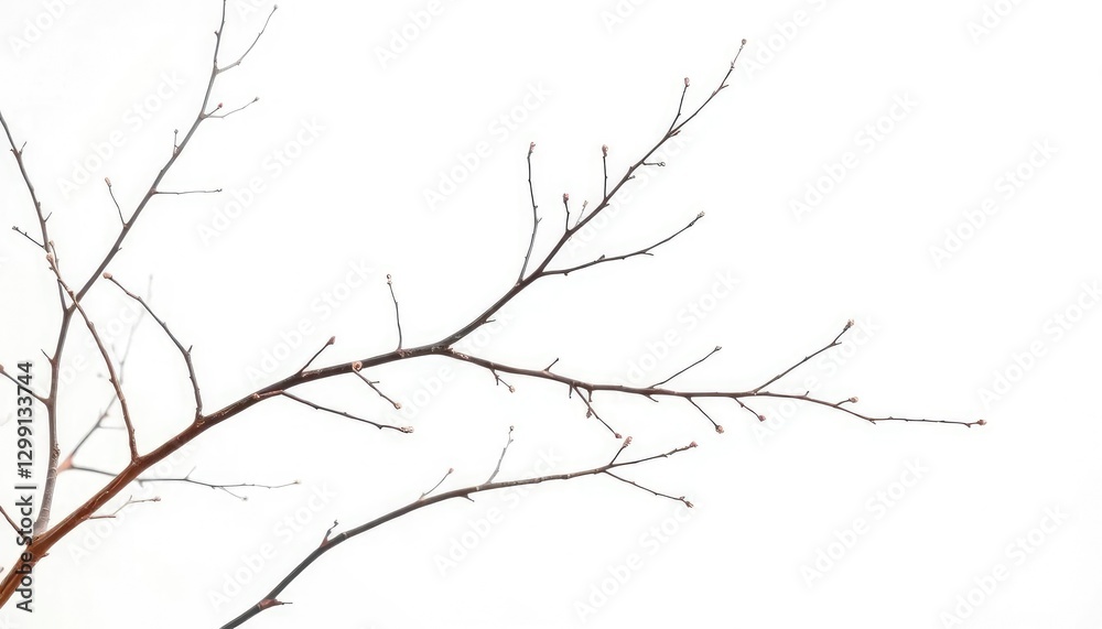 Fototapeta premium Delicate, bare branches isolated against a pure white backdrop, detail, rustic