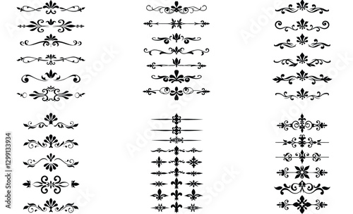 Elegant Vintage Ornament Dividers: Decorative Flourish Vector Set for Graphic Design & Page Decoration Elements - Black & White