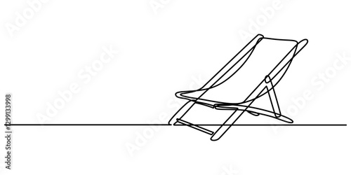 Beach chair continuous one line drawing, single line art element, minimalist sketch line vector illustration, summer travel holiday concept, Adirondack Chair, Muskoka Chair. Outdoor Furniture. Single.