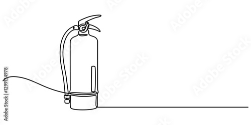 Continuous line art or One Line Drawing of fire extinguisher picture vector illustration, One Line Drawing of a Fire Extinguisher Tank, Illustrating Safety Equipment in a Minimalist Design, on a white