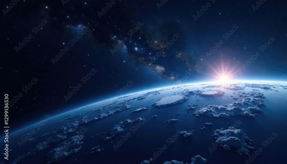 Fototapeta premium Planet Earth's upper curve against starry night sky, earth, space, planet