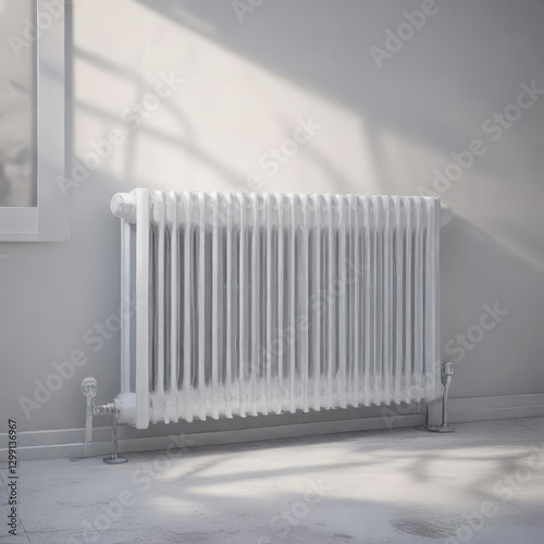 Wallpaper Mural White heating radiator with adjustable fins in a frosty room, energy-saving device, cold snap, home comfort Torontodigital.ca