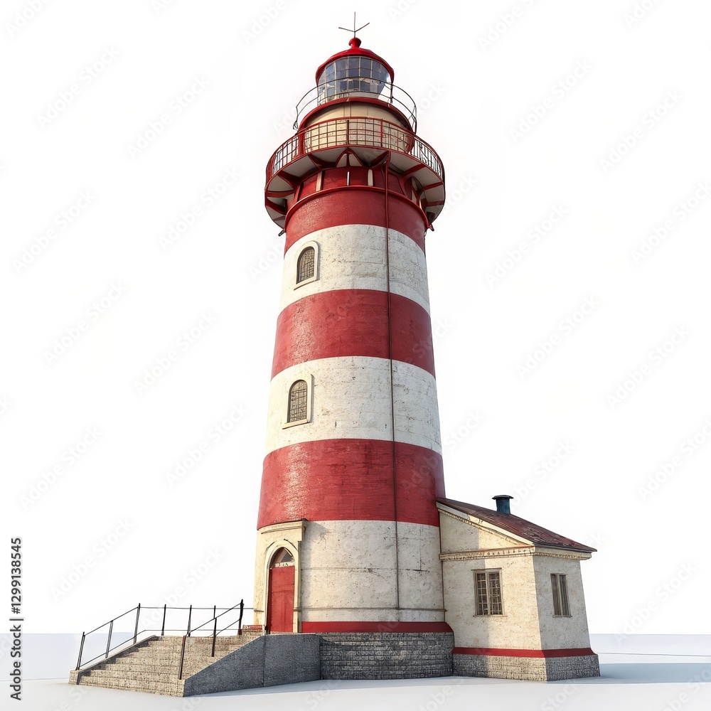 3D Render of Red and White Lighthouse, Isometric View, Coastal Structure, Navigation Aid, Lighthouse 3D model, Seascape Lighthouse, 3D rendering 3D Render of Red and White Lighthouse, Isometric View, Coastal Structure, Navigation Aid, Lighthouse 3D model, Seascape Lighthouse, 3D rendering