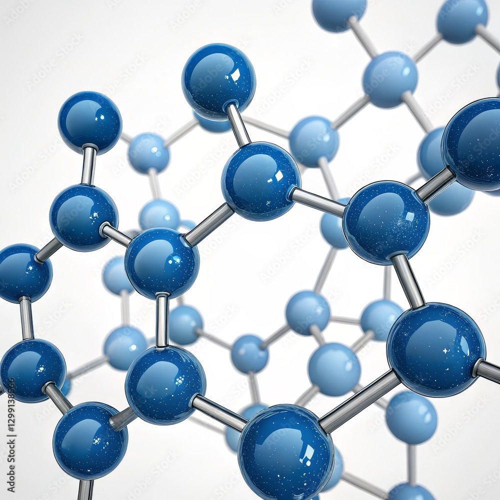 3D Rendered Molecular Structure Blue Glass Spheres, Metallic Bonds, Science Concept, molecular model, atoms Molecular structure, 3D rendering 3D Rendered Molecular Structure Blue Glass Spheres, Metallic Bonds, Science Concept, molecular model, atoms Molecular structure, 3D rendering
