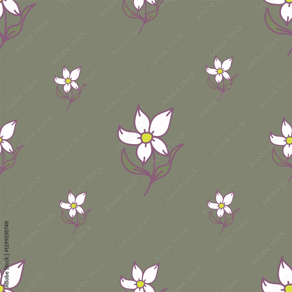 Fototapeta premium Floral seamless pattern with flowers on light blue background. Vector illustration