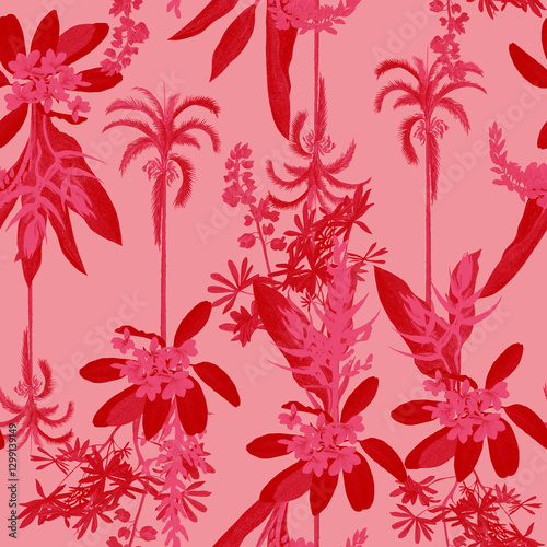 Tropical pattern, floral, leaves. Digital print in Repeat (rapport), Resolution 300 DPI, ideal for fashion, decoration and stationery.