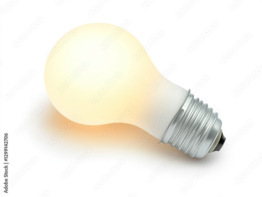 White background, light bulb on the right side of the image, top view, soft yellow glow inside it, high-resolution photography, high-quality photo White background, light bulb on the right side of the image, top view, soft yellow glow inside it, high-resolution photography, high-quality photo