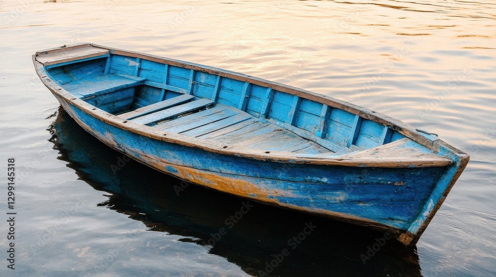 Small Wooden Fishing Boat on the Nile River at Sunrise Small Wooden Fishing Boat on the Nile River at Sunrise
