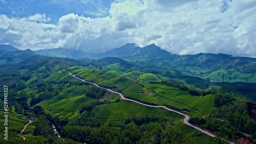 top hill village  drone view India kerala  munnar
