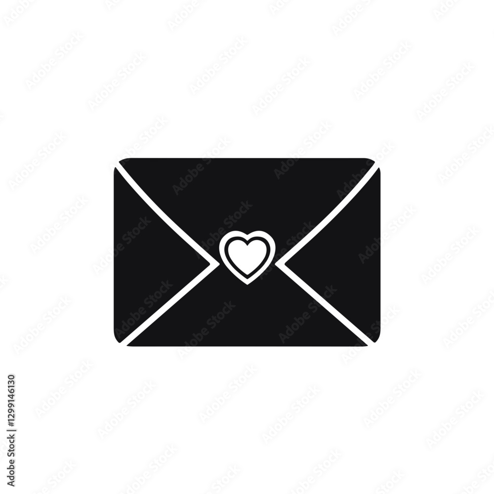 Love letter envelope icon with heart symbol. Love letter envelope icon with heart symbol.