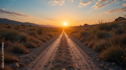 A refreshing sunrise breaks over a worn, dusty trail, symbolizing new beginnings and a chance to reboot, revitalize, and rediscover life's journey anew.