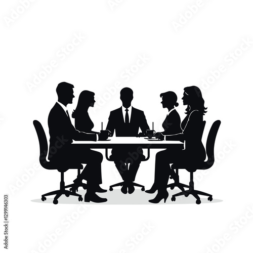 Business meeting silhouette of professionals at conference table.