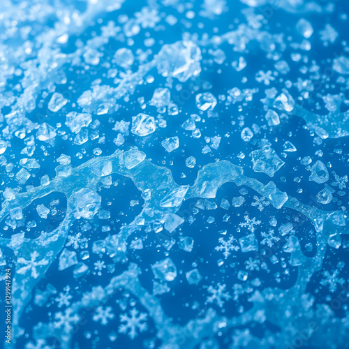 a close up of a blue background with a lot of ice crystals.