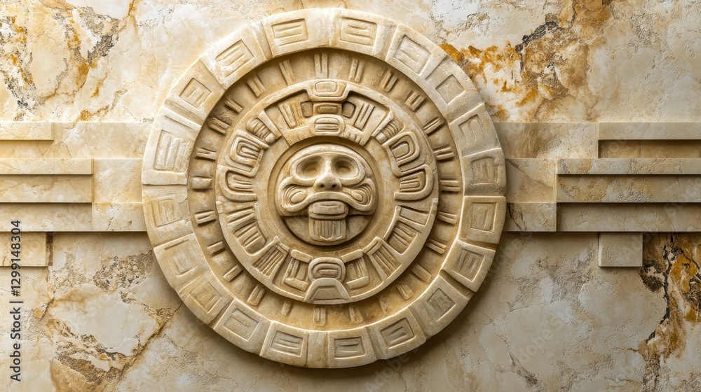 Obraz premium Majestic stone sculpture displayed on a wall with intricate details and timeless artistic appeal