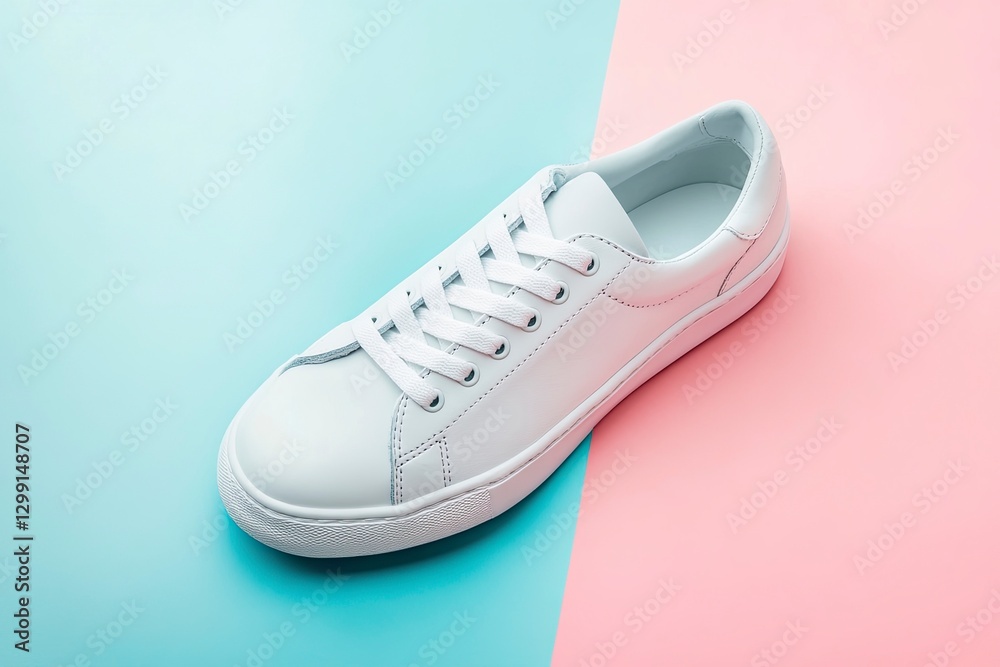 custom made wallpaper toronto digitalWhite casual sneaker with lace-up on a pastel background, product photography, studio shot, pastel colors, pink and blue, minimalistic, hard lighting