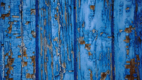 Billede på lærred wooden door with cracked and chipped blue paint background