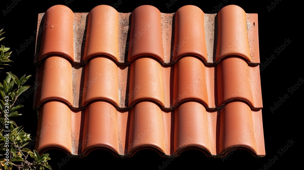 Clay roof tiles, sunlight, display, black background Clay roof tiles, sunlight, display, black background