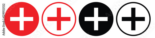 Red cross icon. Medical first aid sign. plus icon set vector on white background