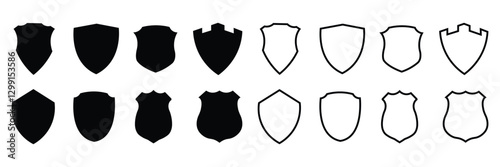 Collection of different shields shape vector on white background
