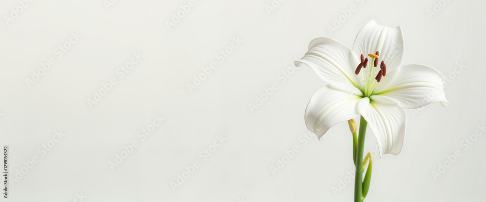 Obraz premium White lily flower in soft natural light, symbolizing purity and renewal, ideal for blogs, greeting cards, and educational materials