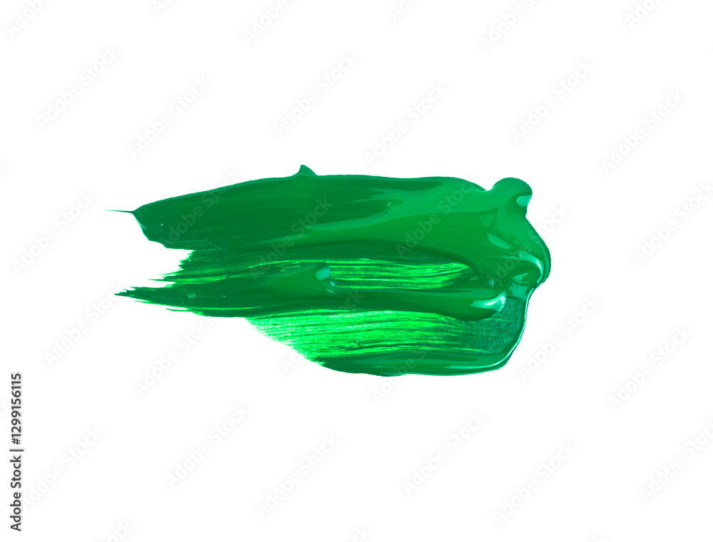 Fototapeta premium Bright green paint stroke on white background