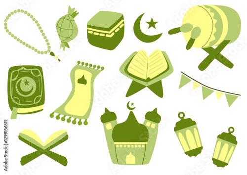 Ramadan Kareem Doodle Icon Set – Hand-Drawn Islamic Lanterns, Crescent Moon, Mosque, and Festive Elements for Eid and Social Media Designs