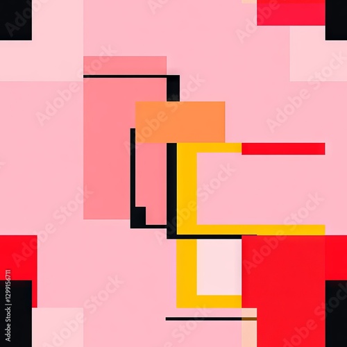 Seamless Pattern - Abstract Composition with Geometric Forms in Vibrant Colors, Modern Art