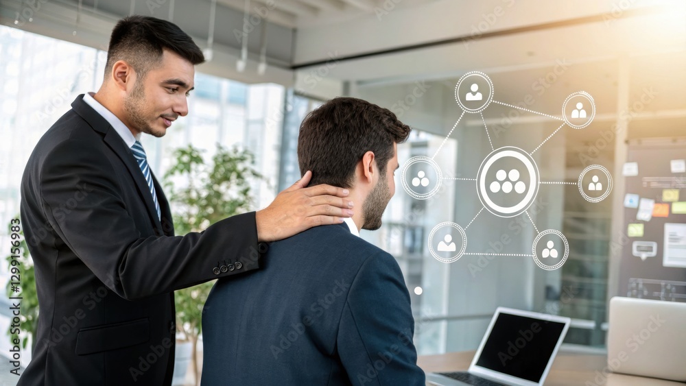 Collaboration and Coaching in Modern Workplace: Business partners or colleagues in a contemporary office setting. Collaboration and Coaching in Modern Workplace: Business partners or colleagues in a contemporary office setting.