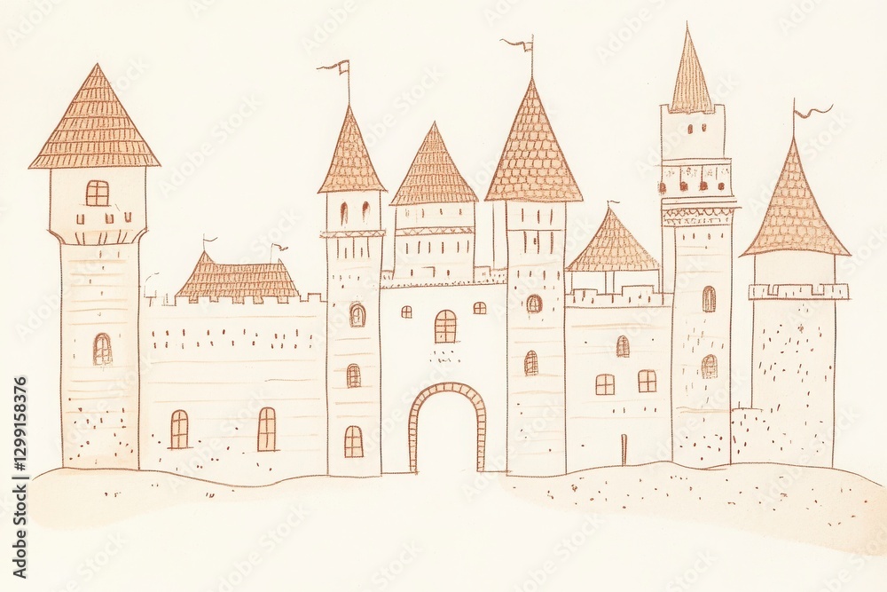 Obraz premium Sepia Illustration Of A Medieval Castle With Towers And An Archway Entranceway Architecture Drawing Illustration Artwork Image Design Illustration Historic Illustration Art Ancient European