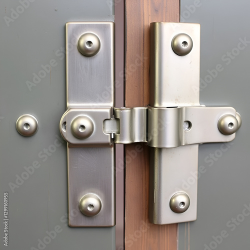 Section of steel door hinges. Classic And Industrial Ironmongery. Metallic equipment for attached.