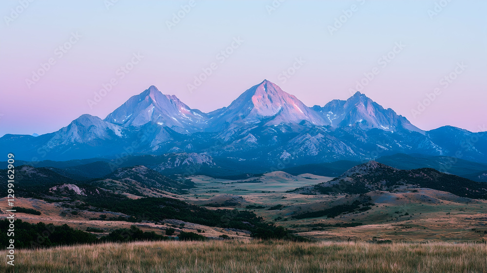 Fototapeta premium Majestic sunrise peaks, vast valley, tranquil landscape, nature photography