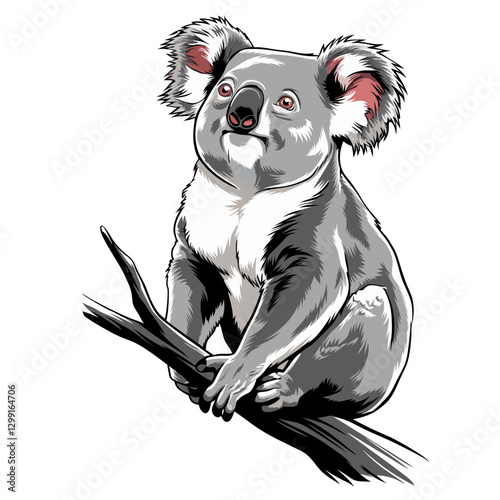 Vector Illustration of a Koala Sitting on Tree Branch Wildlife Art Design