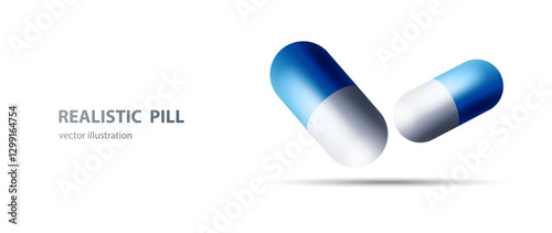 realistic 3d pill icon, medicament capsules, isolated medicine vector