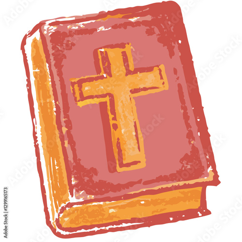 Colorful Illustrated Bible with Prominent Cross Vector Art for Religious Education