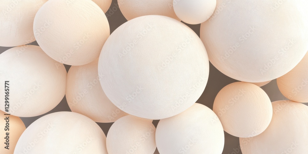 Closeup of soft off-white spherical objects in various sizes floating together Closeup of soft off-white spherical objects in various sizes floating together