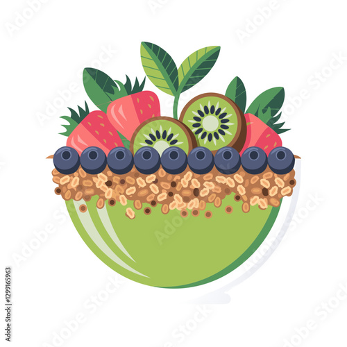 Colorful Fresh Fruit Granola Bowl Vector Illustration for Healthy Eating Concept