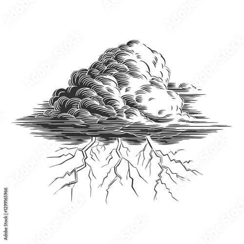 Dramatic Thunderstorm Cloud and Lightning Vector Illustration Art