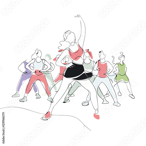 Energetic Dance Class Vector Illustration of Diverse Fitness Group