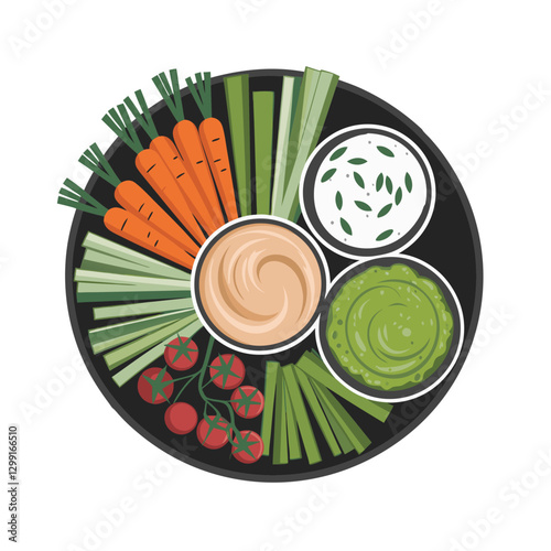 Colorful Vegetable Platter with Dips Illustration for Healthy Eating Concepts