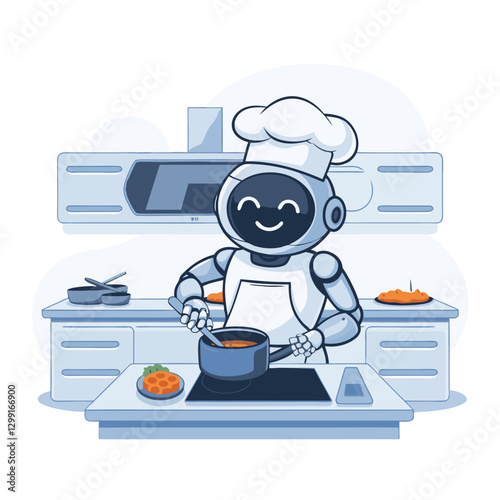 Robot Chef Cooking in Modern Kitchen Vector Illustration AI Culinary Art