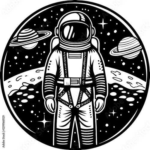 Astronaut in Space with Planets and Stars Vector Artwork