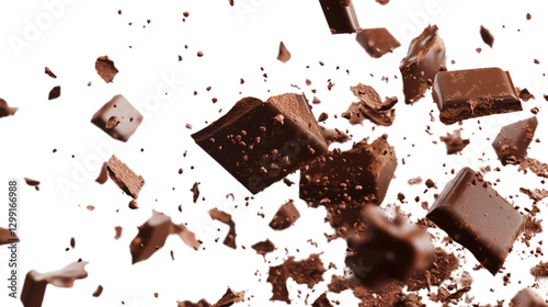 Chocolate pieces, Chocolate splash, Melting chocolate, Chocolate chunks, Cocoa fragments, Sweet chocolate explosion