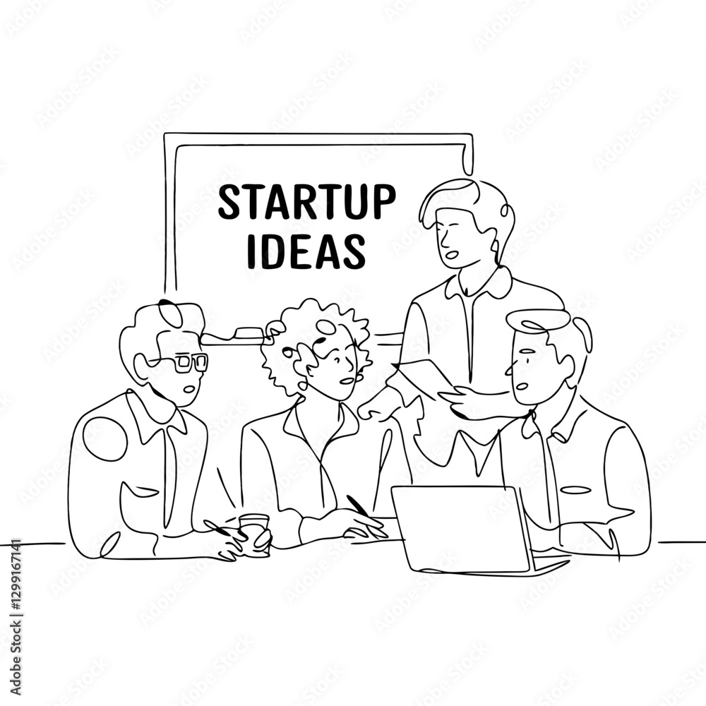 Team Collaboration in Startup Idea Brainstorming Meeting Vector Illustration