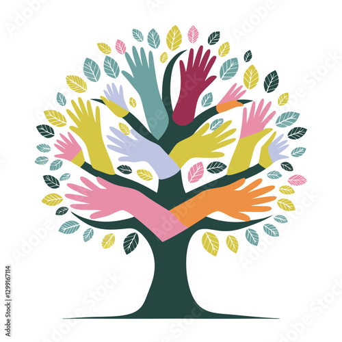 Colorful Hands Tree Symbolizing Diversity and Unity in Nature