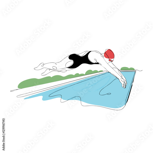 Swimmer Diving into Pool Vector Art Illustration Athletic Performance