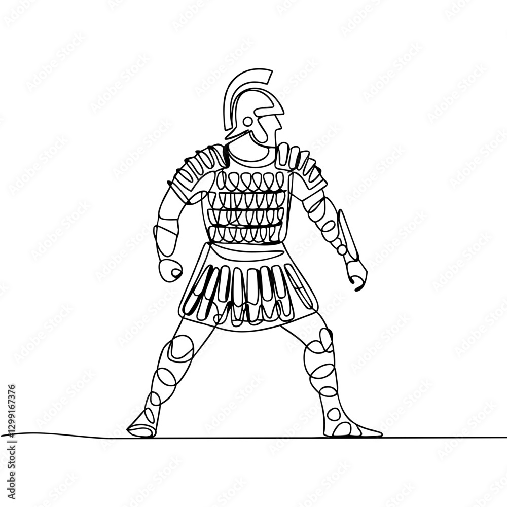 Obraz premium Ancient Roman Warrior in Armor Line Art Illustration for Historical Education
