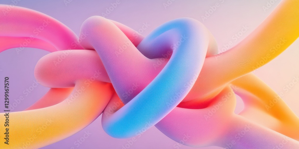 Abstract intertwined tubes in pastel colors on gradient background Abstract intertwined tubes in pastel colors on gradient background