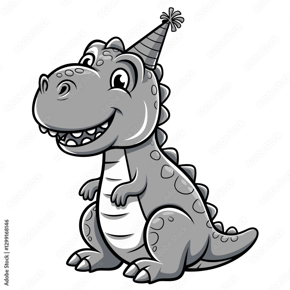 Fototapeta premium Cute Dinosaur with Party Hat Cartoon Vector for Kids Birthday Celebrations