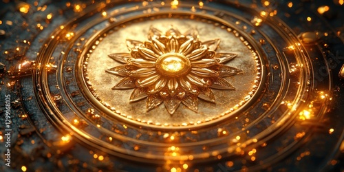 Wallpaper Mural Golden Celestial Mandala: A Luxurious 3D Render Torontodigital.ca