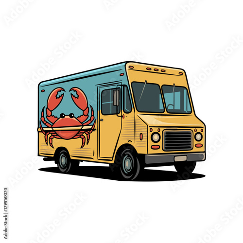 Vibrant Crab-Themed Food Truck Vector for Seafood Branding and Marketing